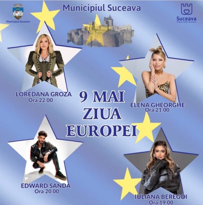 Concert la Suceava: Loredana Groza, Elena Gheorghe, Edward Sanda și Iuliana Beregoi, în Centru, de Ziua Europei!