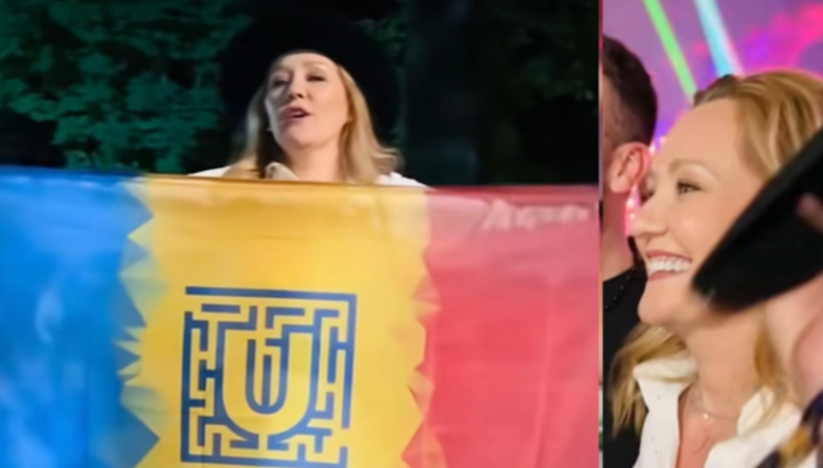 Frumoasa Elena Lasconi, care va fi președinta României când va fi și Esca, riscă să ia amendă pentru că a afișat un drapel pe care era pusă siglă Untold
